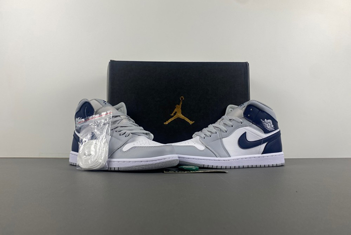 Jordan 1 Mid Wolf Grey Midnight Navy Men
