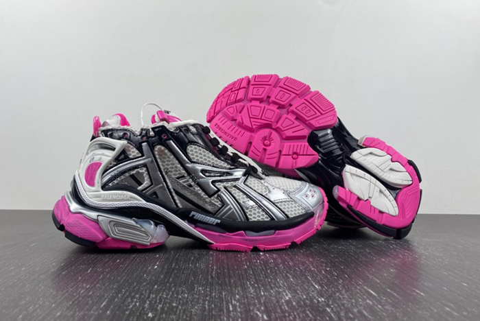 BALENCIAGA -Runner 7.0 in neon pink, black, grey and black mesh and nylon 677402 W3RBW 9155
