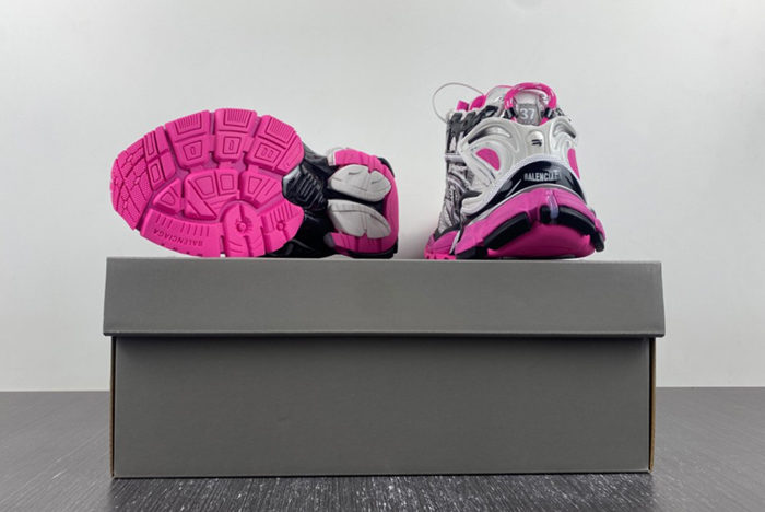 BALENCIAGA -Runner 7.0 in neon pink, black, grey and black mesh and nylon 677402 W3RBW 9155