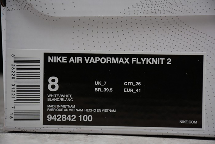 Nike Mens Air VaporMax Flyknit 2.0 Triple White 942842-100