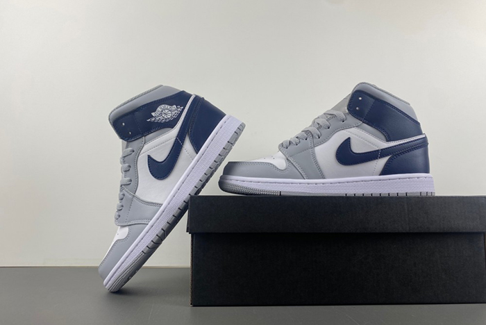 Jordan 1 Mid Wolf Grey Midnight Navy Men
