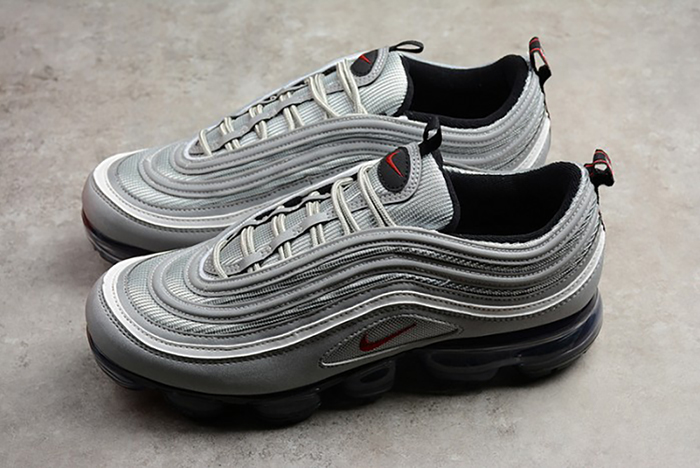 nike mens AIR VAPORMAX 97 "SILVER BULLET" metallic silver varsity red AJ7291-002