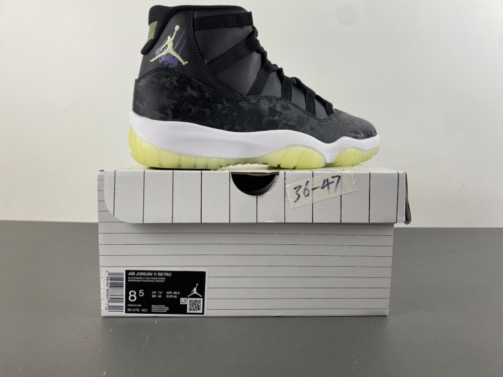 Jordan 11 Retro Black Barely Volt (GS) - IB1378-001